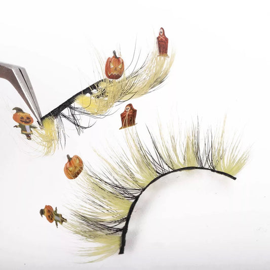 Yellow & Black Pumpkin Lashes - Naughty Wink
